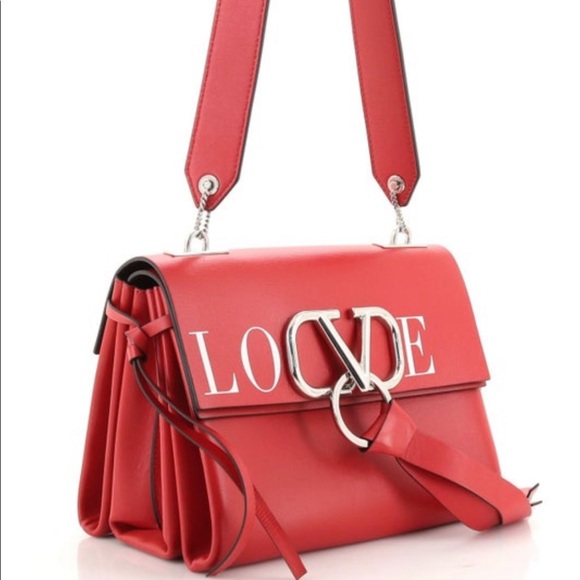 New Valentino LOVE V Ring Lipstick Red Leather Shoulder Bag Sold Out - Picture 1 of 13